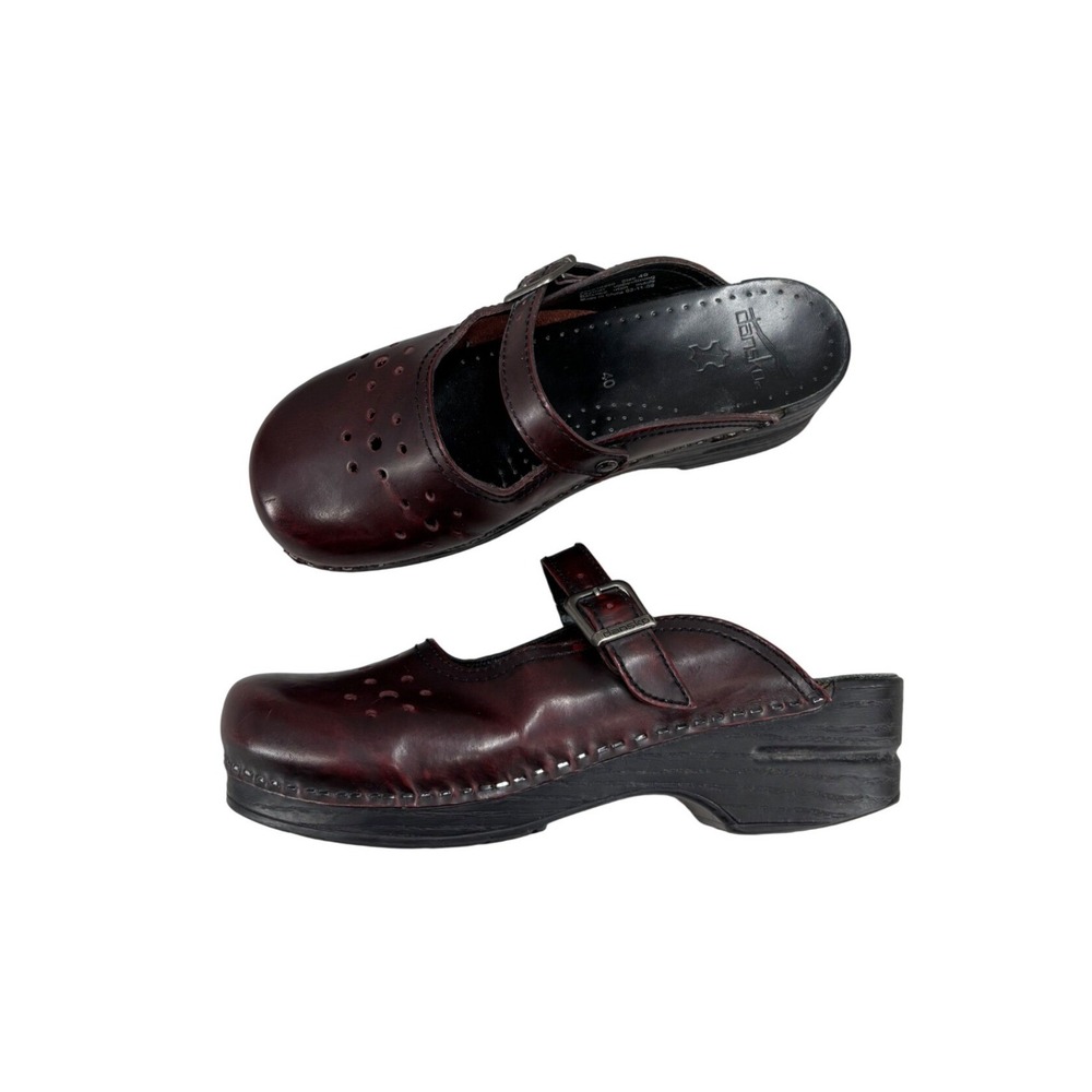 Dansko Merrie Mary Jane Clogs Oxblood Burgundy Leather Perforated Women's EU 40